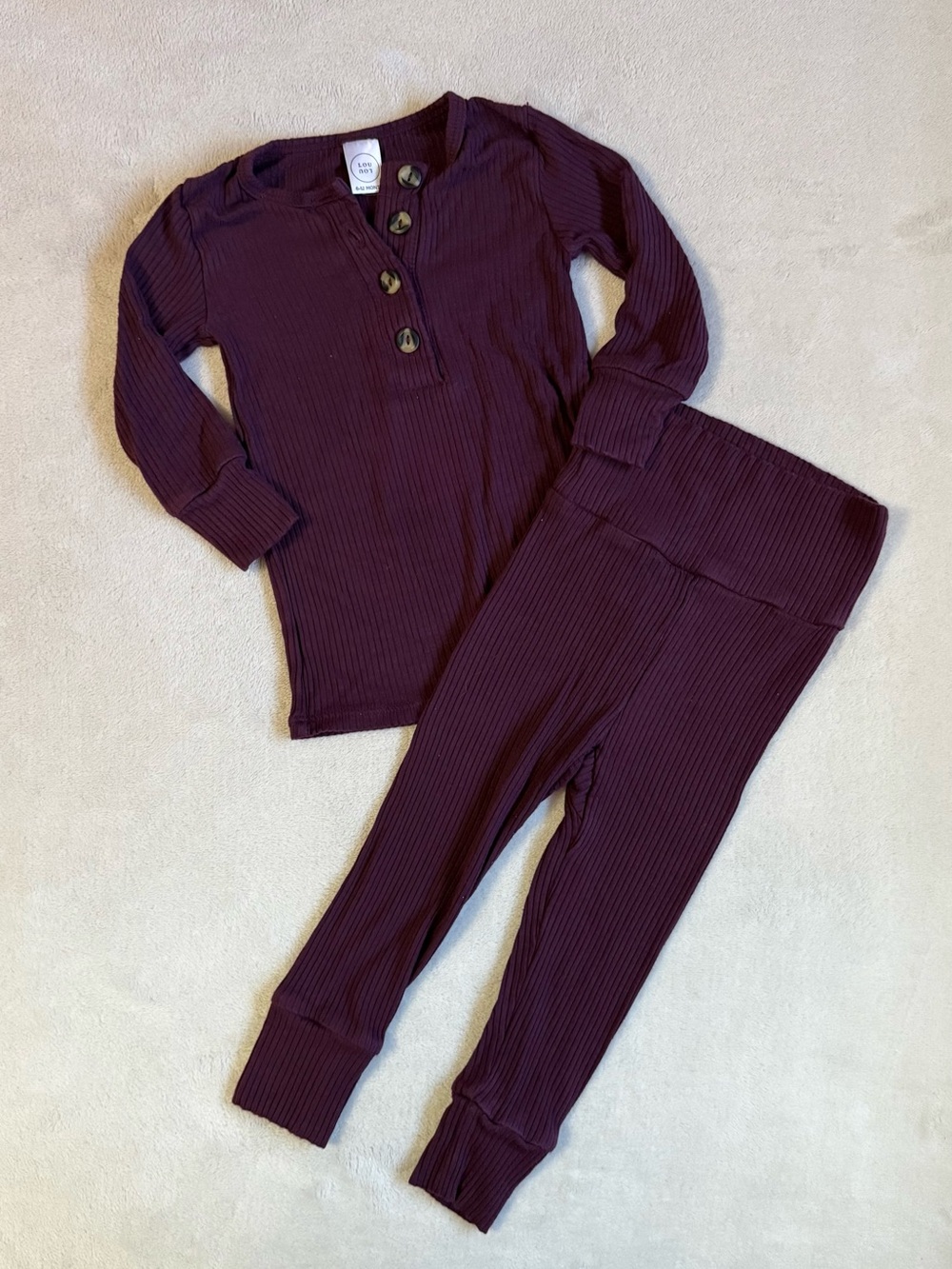 Lou Lou and Company dark plum purple ribbed Top and Bottom Set 6-12 Mo